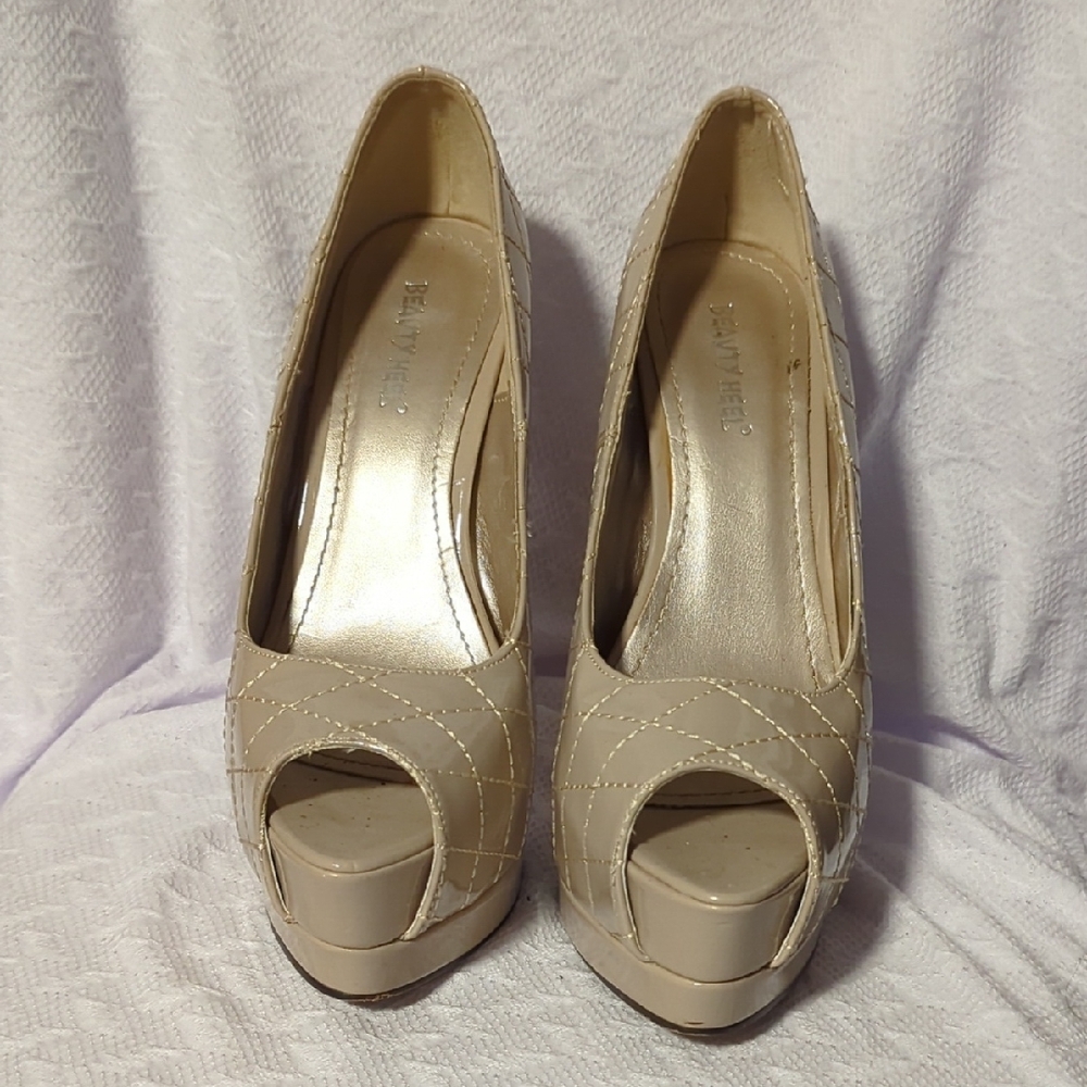 Beige Peep Toe Platform Heels - image 2